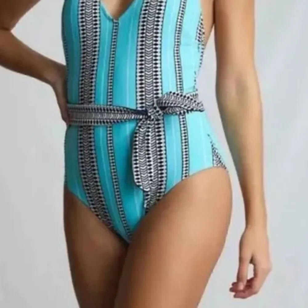 lemlem™ Luchia Deep V turquoise One piece SWIMSUIT size XS
